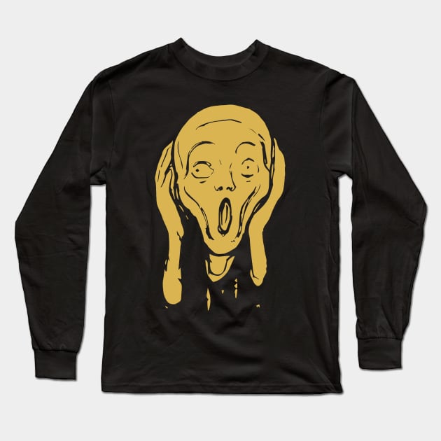 The Scream Edvard Munch The Scream Hearers Head Minimal Gold Long Sleeve T-Shirt by PelagiosCorner